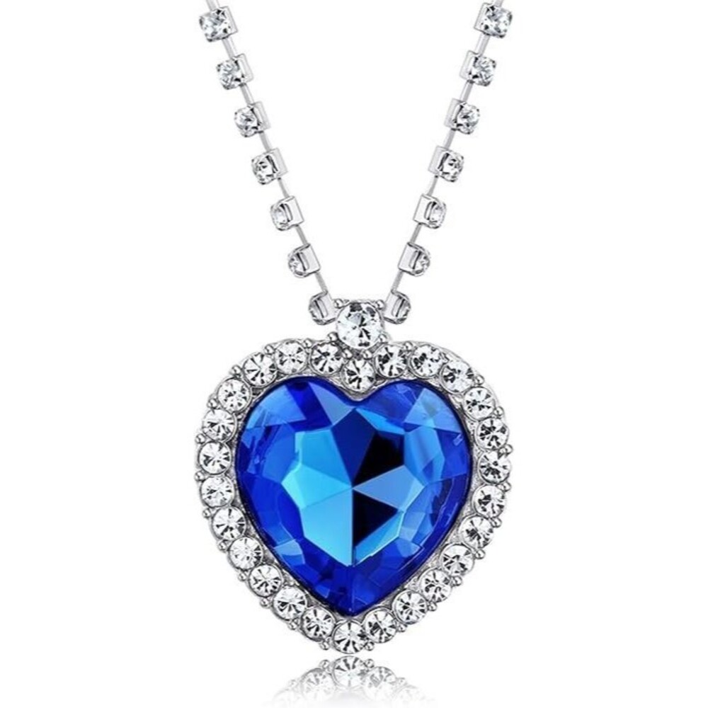 NEW IN BOX AILUOR Heart of The Ocean Blue Crystal Sapphire Pendant Necklace